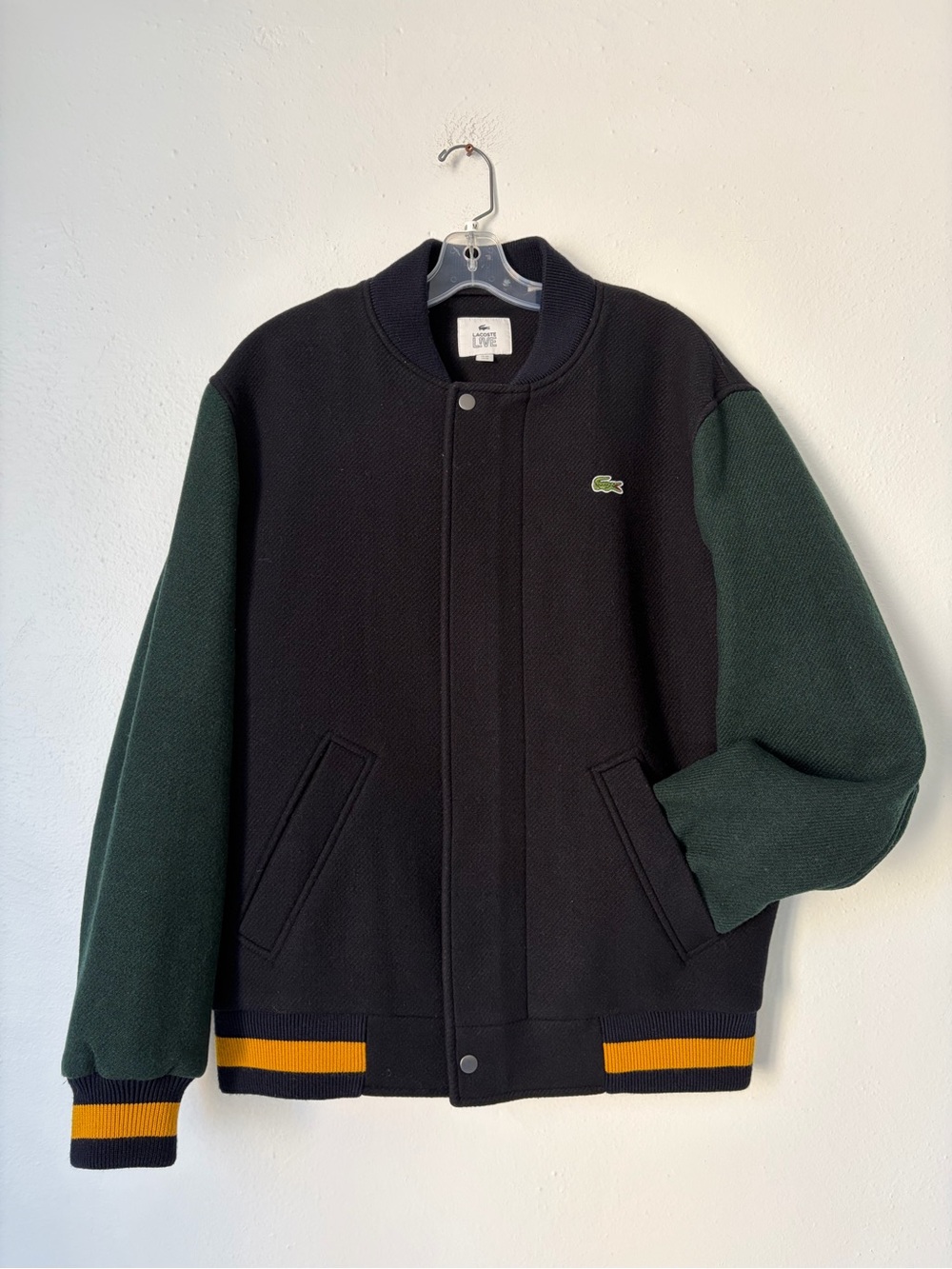 Lacoste Black Body with Forest Green Sleeves Collegiate Varsity Jacket